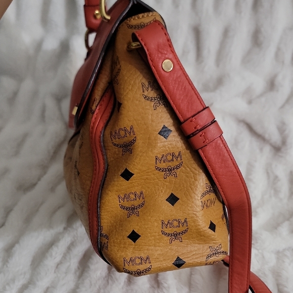 MCM Coral and Tan Logo Satchel‎ - Picture 3 of 7